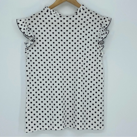 Simply Irresistible white with black polka dot ruffled edge sleeveless top, Med - Picture 4 of 10